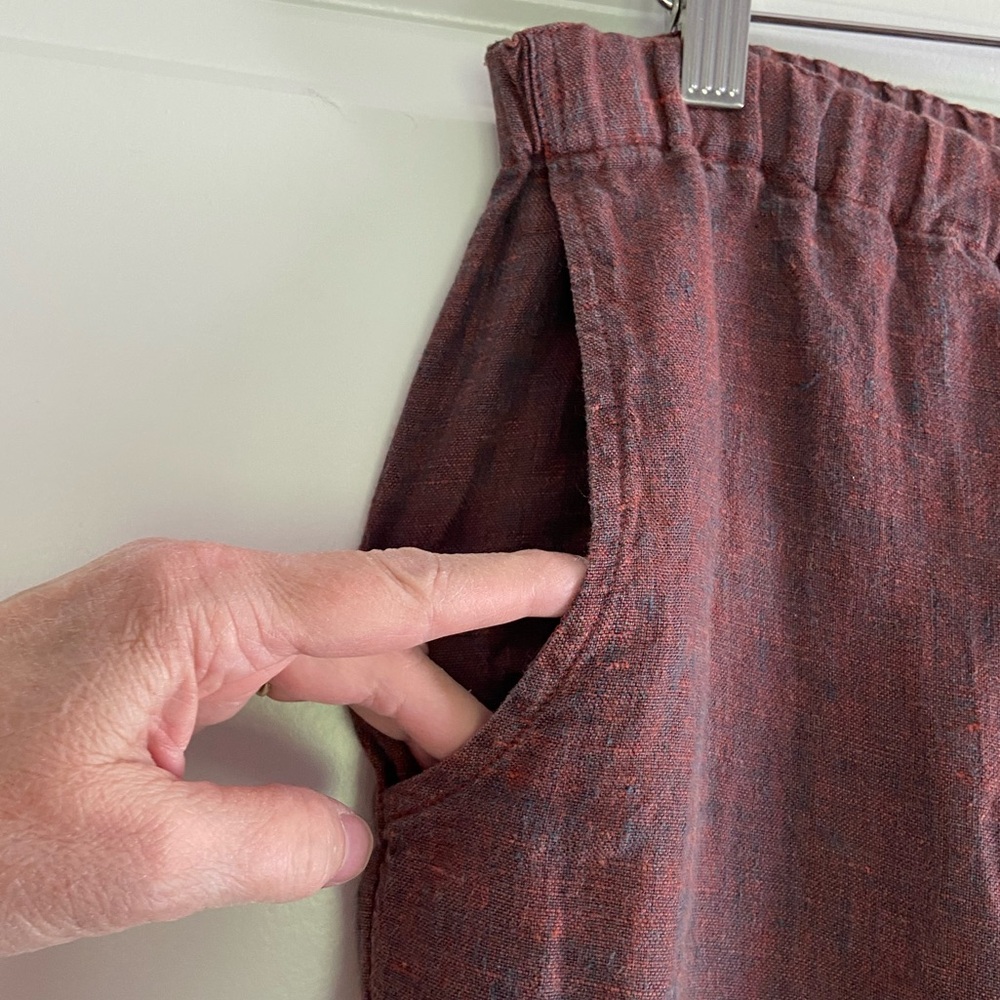 FLAX Linen Pants High Rise Wide Leg Cropped Texture Slub Lagenlook Coastal Sz S - Picture 5 of 14